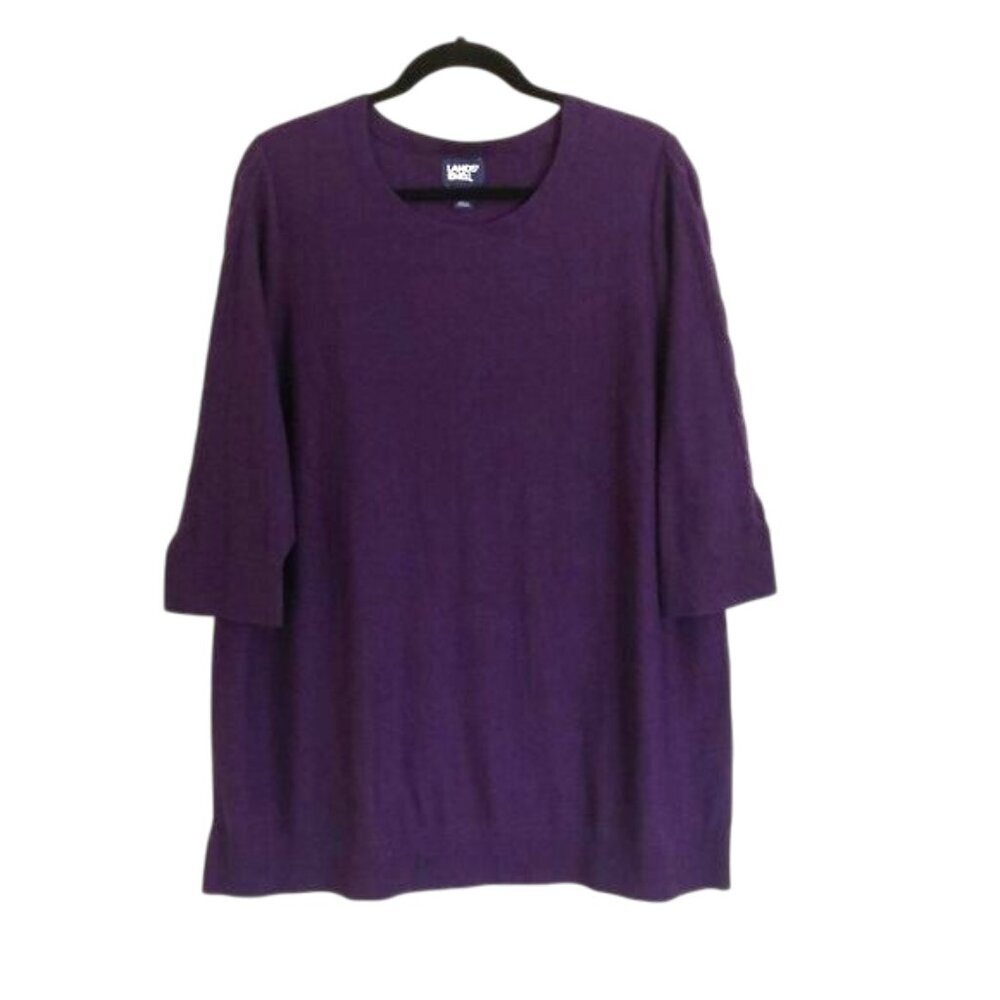 Lands' End 100% Cotton‎ Cable Knit Detail 3/4 Sleeve Sweater Purple Size 1X